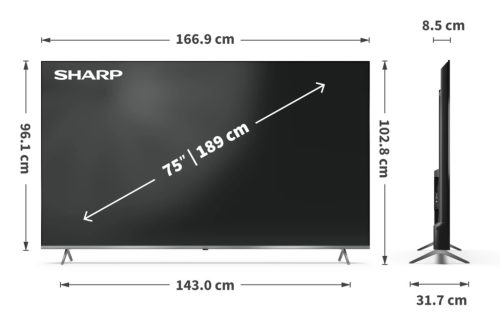 SHARP 75JP7265E 189cm-es 4K Ultra HD QLED MiniLED Google TV Harman Kardon hangszórókkal