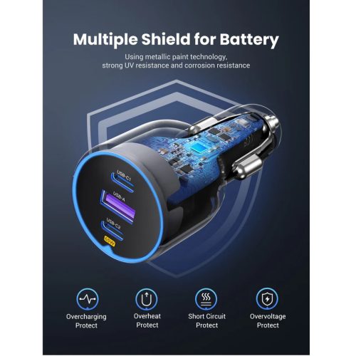 UGREEN 75W 3 portos autós gyorstöltő EC703
