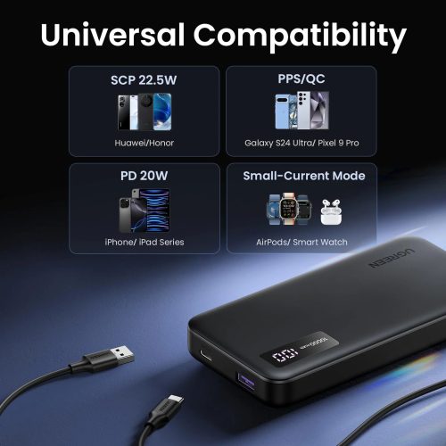 UGREEN 10000mAh kétirányú gyorstöltés powerbank fekete PB311