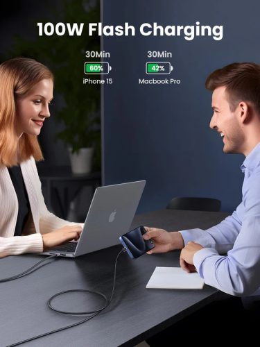 UGREEN USB-C - USB-C PD gyorstöltés kábel Space szürke 0.5 m L512