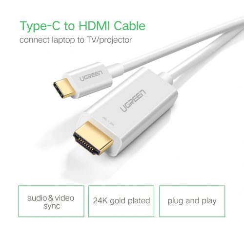 UGREEN USB-C - HDMI kábel apa - apa ABS ház 1.5 m fehér MM121