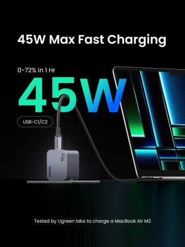 UGREEN Nexode Pro 45W két USB-C GaN gyorstöltő EU X707