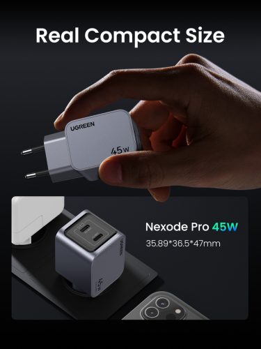 UGREEN Nexode Pro 45W két USB-C GaN gyorstöltő EU X707