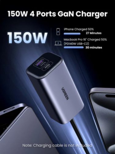 UGREEN 150W 4 portos GaN autós gyorstöltő EC706