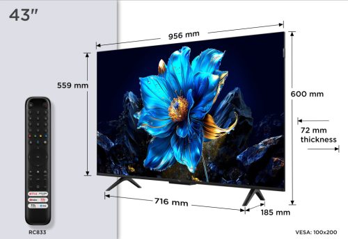 TCL 43" 43P7K QLED 109cm 4K Google TV