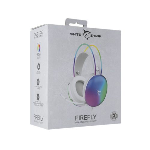 WHITE SHARK FIREFLY-W, GH-2342-W gamer fejhallgató, fehér/RGB, (3.5 Jack)