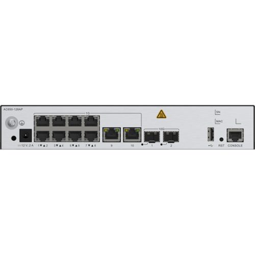 Huawei eKit Vezeték Nélküli Access Kontroller 10x1000Mbps + 2x10GE (SFP+) + 1konzol port, USB, max 128 AP - AC650-128AP