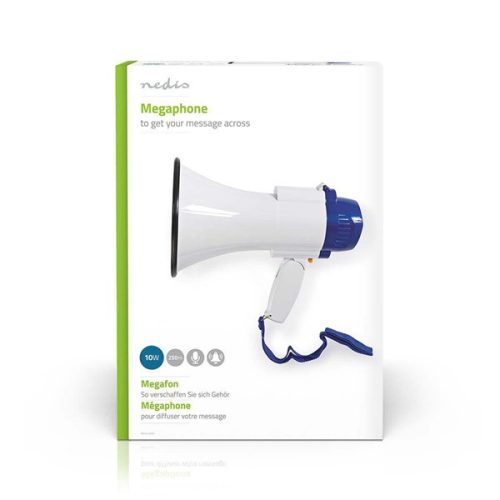 Nedis MEPH150WT megafon,  hatótáv: 250m, max. hangerő: 115dB, beépített mikrofonb, beépített sziréna, felvéte