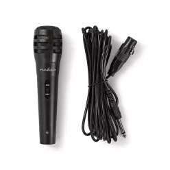   Nedis MPWD15BK dinamikus mikrofon, 5m levehető kábel, 80Hz-12kHz,  600 Omh, 75dB, utazó tok, integrált kapcsoló