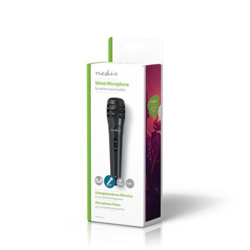 Nedis MPWD15BK dinamikus mikrofon, 5m levehető kábel, 80Hz-12kHz,  600 Omh, 75dB, utazó tok, integrált kapcsoló
