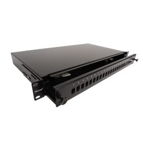   KELINE optikai patch panel kihúzható, 1U, 24xSC, LC duplex, LSH(E2000) toldó számára