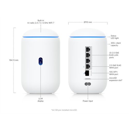 UBiQUiTi Wireless Router Dream Router 7, 4x2,5GbE + 1x10GbE SFP+, WiFi 7, Asztali - UDR7