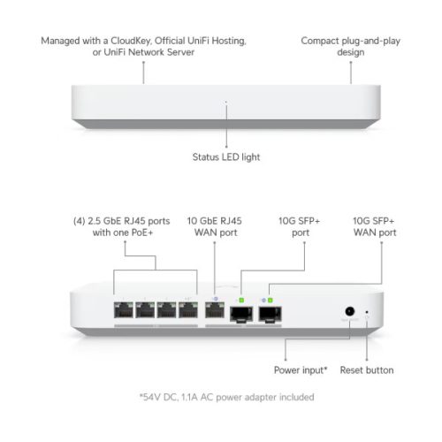 UBiQUiTi Vezetékes Router Gateway 4x2,5GbE + 1x10GbE + 1x10Gbit SFP+, Asztali - UXG-FIBER