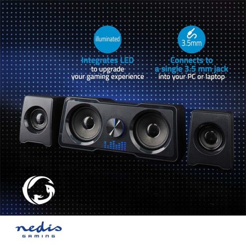 Nedis GSPR21022BK gamer hangszóró készlet, csatornák: 2.2, USB tápellátás, 3,5 mm jack, 48 W, LED, hangerőszabályozó