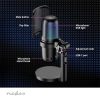 NEDIS GSMIC210BK RGB streaming asztali mikrofon, Használható: Asztali / Notebook, USB Type-A,  Be/Ki kapcsoló, szűrő