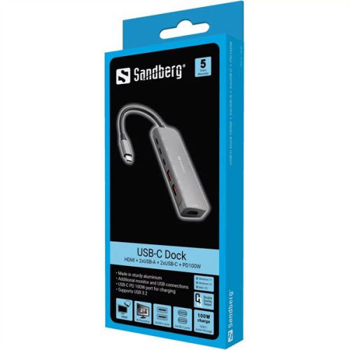 SANDBERG USB-C Dokkoló HDMI + 2xUSB-A + 2xUSB-C + PD100W