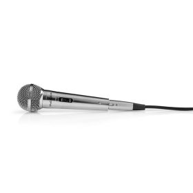   Nedis MPWD45GY dinamikus mikrofon, levehető kábel 5m, 80 Hz - 13 kHz 600 Ohm -72 dB Be/Ki kapcs.fém ezüst