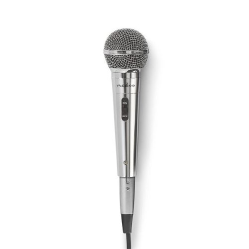 Nedis MPWD45GY dinamikus mikrofon, levehető kábel 5m, 80 Hz - 13 kHz 600 Ohm -72 dB Be/Ki kapcs.fém ezüst