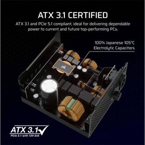 CORSAIR Tápegység Moduláris, RM850x, 850W, ATX 3.1, PCIe 5.1, 14cm, Cybenetics Gold
