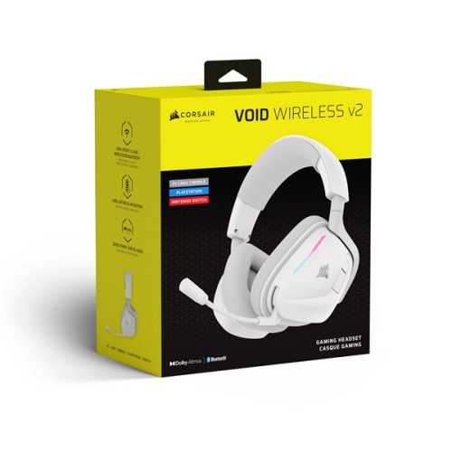 CORSAIR Vezeték Nélküli Headset, VOID v2 Wireless Gaming Headset, Dolby Atmos, fehér