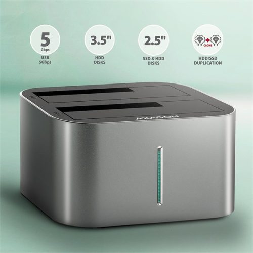AXAGON ADSA-DC dual SATA 2.5"/3.5" SSD/HDD CLONE dokkoló, USB-C, 5 Gbps