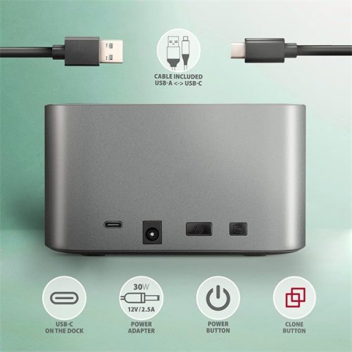 AXAGON ADSA-DC dual SATA 2.5"/3.5" SSD/HDD CLONE dokkoló, USB-C, 5 Gbps