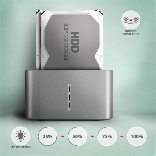 AXAGON ADSA-DC dual SATA 2.5"/3.5" SSD/HDD CLONE dokkoló, USB-C, 5 Gbps