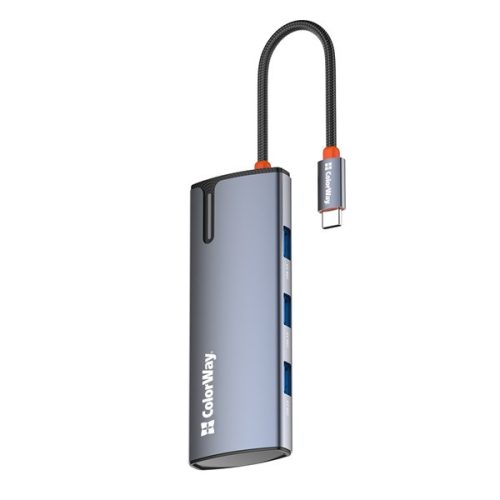 COLORWAY USB-elosztó (dokkolóállomás) CW-HUB01, ColorWay USB-C 5-b-1 Type C PD 100W/USB3.0x3/HDMI 4K