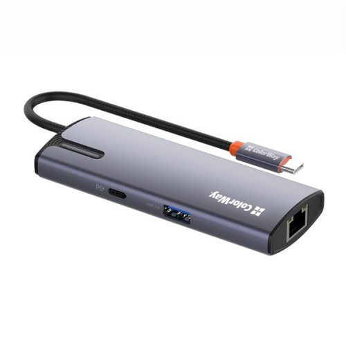 COLORWAY USB-elosztó (dokkolóállomás) CW-HUB03, USB-C 6-B-1 Type C PD 100W/USB3.0x3/USB2.0/RJ45
