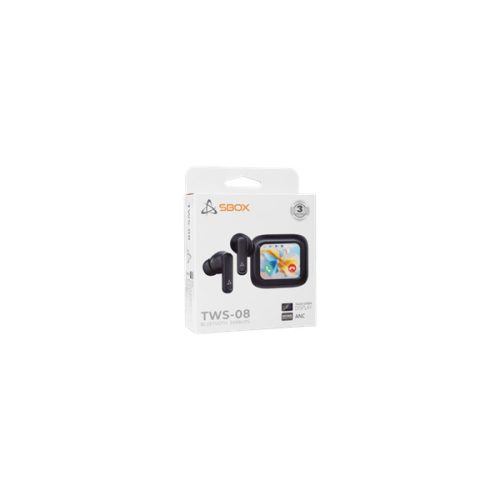 SBOX EB-TWS08-B Bbluetooth v:5.4 fülhallgató mikr.toucLCD, feket, BR+EDR+BLE
