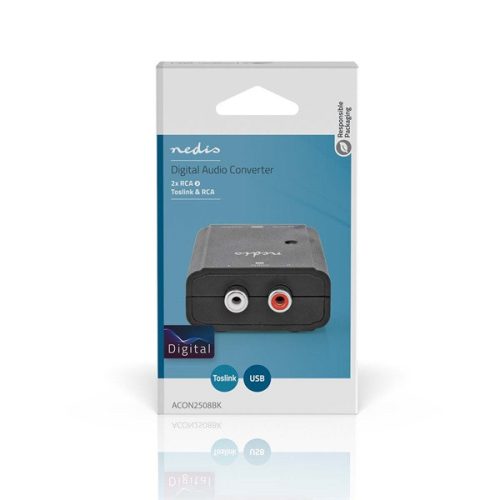 Nedis ACON2508BK, analóg - digitális audio konverter, 2x RCA bemenet - digitális koax / toslink kimenet