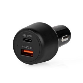   Nedis CCPD30W100BK szivargyújtós töltö / táp, PD, QC, 48W, 2x 3A, USB-A / USB-C, bemenet 12V / 24V
