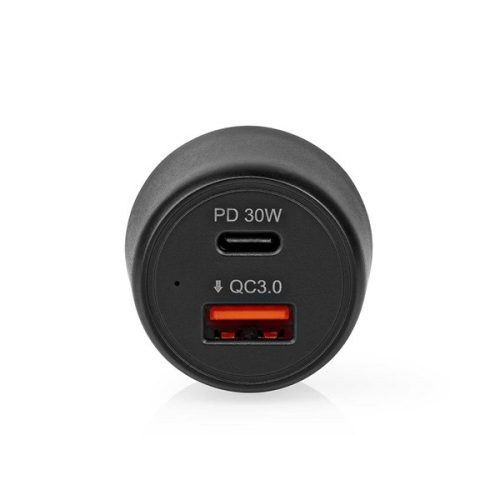 Nedis CCPD30W100BK szivargyújtós töltö / táp, PD, QC, 48W, 2x 3A, USB-A / USB-C, bemenet 12V / 24V
