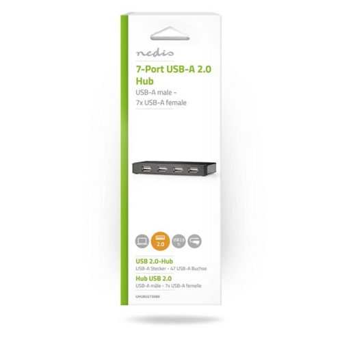 Nedis UHUBU2730BK aktív 7 portos USB HUB, USB 2.0, 5V táp