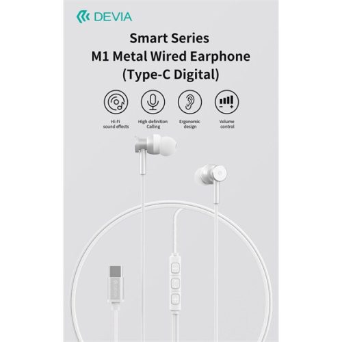 Devia Smart Series M1 Metal In-Ear sztereó fülhallgató - USB-C (Type-C), fekete