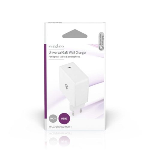 Nedis WCGPD100W100WT PD (Power Delivery) töltő / tápegység 100W, 5A, GaN, QC, 5V, 9V, 12V, 15V, 20V, USB-C