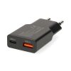 Nedis WCHA30BK gyorstöltő USB-A / USB-C töltő, GaN, PD3.0, QC, Gyorstöltési funkció 1,5 / 2,0 / 2,5 / 3,0 A, 30W, fekete