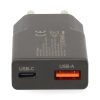 Nedis WCHA30BK gyorstöltő USB-A / USB-C töltő, GaN, PD3.0, QC, Gyorstöltési funkció 1,5 / 2,0 / 2,5 / 3,0 A, 30W, fekete