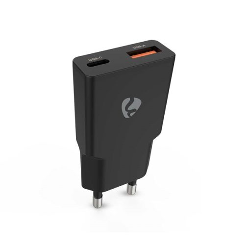 Nedis WCHA30BK gyorstöltő USB-A / USB-C töltő, GaN, PD3.0, QC, Gyorstöltési funkció 1,5 / 2,0 / 2,5 / 3,0 A, 30W, fekete