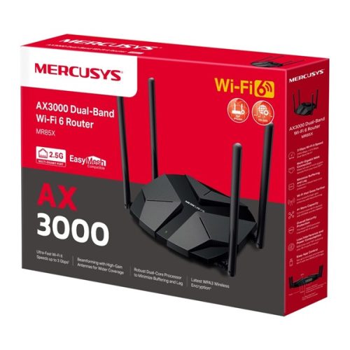 MERCUSYS Wireless Router Dual Band AX3000 1xWAN(2.5Gbps) + 3xLAN(1000Mbps), MR85X