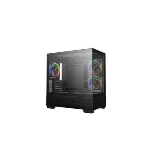 DEEPCOOL Ház Micro ATX CG380 3F, Tápegység nélkül, Fekete, Üvegfalú
