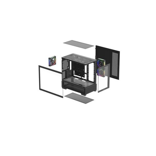 DEEPCOOL Ház Micro ATX CG380 3F, Tápegység nélkül, Fekete, Üvegfalú