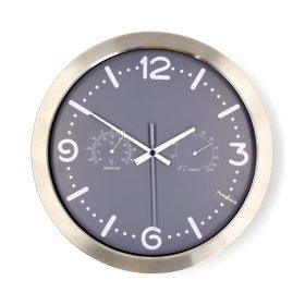   Nedis CLWA5226SS falióra, 30 cm átmérő,  rozsdamentes acél, csendes szerkezet: óra, hőmérő, páratartamom mérő