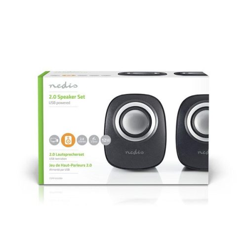 Nedis CSPR10020BK PC hangszóró 2.0, 12 W, 3,5mm sztereo jack, USB-ről táplált, hangerőszabályzó