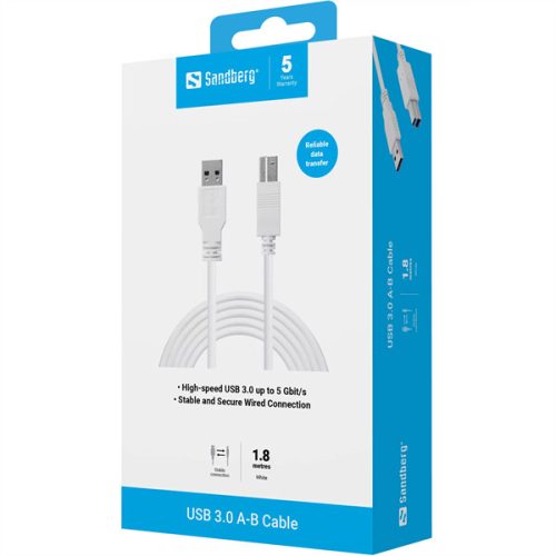 SANDBERG USB 3.0 A-B kábel 1.8 m