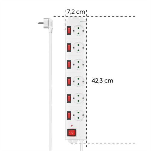 HAMA 223159, HÁLÓZATI ELOSZTÓ, 6-OS, 90 FOK,KÜLÖN KAPCSOLHATÓ 6+1, FEHÉR FIP
