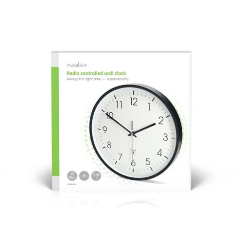 Nedis CLWA6226BK rádióvezérelt óra, 30 cm átmérő,  műanyag, csendes szerkezet