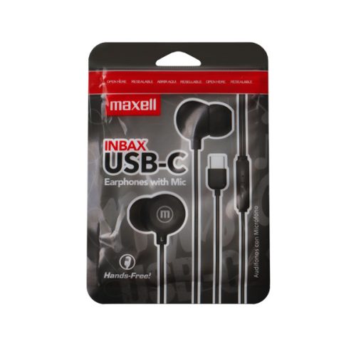 MAXELL Fülhallgató, IN-BAX, fekete, USB-C