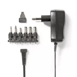   Nedis ACPA006 univerzális AC-DC tápegység, állítható 3V-12V DC 600mA, 6 cserélhető táp dugó, 7,2W