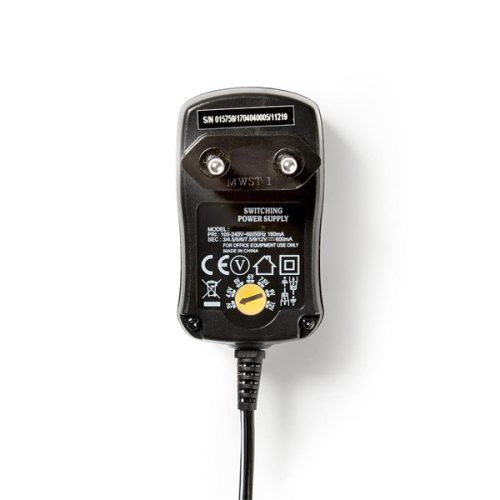 Nedis ACPA006 univerzális AC-DC tápegység, állítható 3V-12V DC 600mA, 6 cserélhető táp dugó, 7,2W